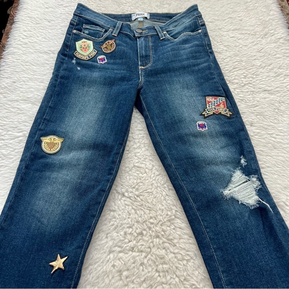 Paige Jaqueline Straight Stretchy Distressed Patches Jeans Size 26 - Picture 3 of 15